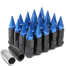 Load image into Gallery viewer, Steel Lug Nuts M12x1.5 Extended Grooved Shank Blue Spike 16pcs + 4 Locks
