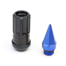 Load image into Gallery viewer, Steel Lug Nuts M12x1.5 Extended Grooved Shank Blue Spike 16pcs + 4 Locks