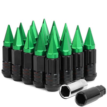 Load image into Gallery viewer, Steel Lug Nuts M12x1.5 Extended Grooved Shank Green Spike 16+4 Lock
