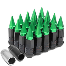 Load image into Gallery viewer, Steel Lug Nuts M12x1.5 Extended Grooved Shank Green Spike 16+4 Lock