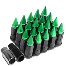 Load image into Gallery viewer, Steel Lug Nuts M12x1.5 Extended Grooved Shank Green Spike 16+4 Lock