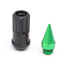 Load image into Gallery viewer, Steel Lug Nuts M12x1.5 Extended Grooved Shank Green Spike 16+4 Lock