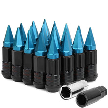 Load image into Gallery viewer, Steel Extended Grooved Lug Nuts w/ Removable Light Blue Spikes 16pc