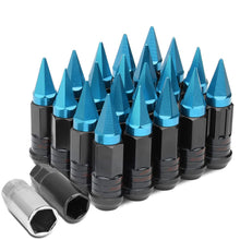 Load image into Gallery viewer, Steel Extended Grooved Lug Nuts w/ Removable Light Blue Spikes 16pc