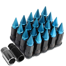 Load image into Gallery viewer, Steel Extended Grooved Lug Nuts w/ Removable Light Blue Spikes 16pc