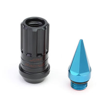 Load image into Gallery viewer, Steel Extended Grooved Lug Nuts w/ Removable Light Blue Spikes 16pc