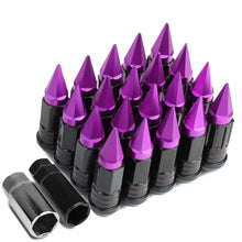Load image into Gallery viewer, Steel Lug Nuts M12x1.5 45-75mm Extended Grooved Purple Spike 20pc