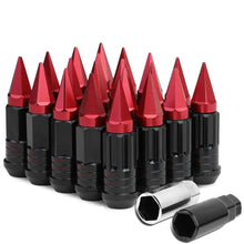Load image into Gallery viewer, M12 x 1.5 Steel Lug Nuts w/ Red Spikes 16pc + 4 Locks Extended