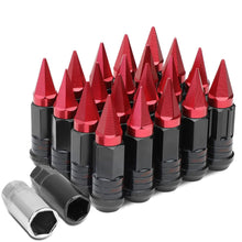Load image into Gallery viewer, M12 x 1.5 Steel Lug Nuts w/ Red Spikes 16pc + 4 Locks Extended