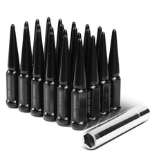 Load image into Gallery viewer, M14 x 1.5 Spike Lug Nuts 23mm OD 112mm Tall Black Steel 24 Pack