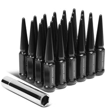Load image into Gallery viewer, M14 x 1.5 Spike Lug Nuts 23mm OD 112mm Tall Black Steel 24 Pack