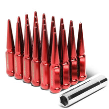 Load image into Gallery viewer, M14 x 1.5 Spike Steel Lug Nuts 23mm - 24 Pack with Lock Key Red