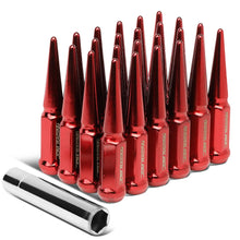 Load image into Gallery viewer, M14 x 1.5 Spike Steel Lug Nuts 23mm - 24 Pack with Lock Key Red