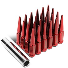 Load image into Gallery viewer, M14 x 1.5 Spike Steel Lug Nuts 23mm - 24 Pack with Lock Key Red