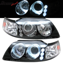 Load image into Gallery viewer, 1999-2004 Ford Mustang Black Projector Headlights Lamps Amber Pair