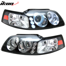 Load image into Gallery viewer, 1999-2004 Ford Mustang Black Projector Headlights Lamps Amber Pair