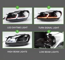 Load image into Gallery viewer, Volkswagen Golf MK6 Red, Silver, and Black Projector with Dynamic Signal LED Headlights (2009 - 2013)