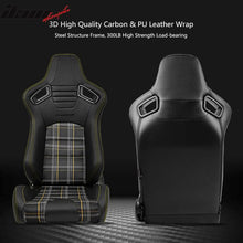 Load image into Gallery viewer, Universal Plaid Racing Seat Dual with Sliders PU Carbon Leather