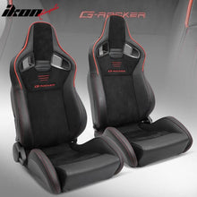 Load image into Gallery viewer, Universal 2x Reclinable Racing Seats Dual Slider Suede PU Carbon Leath