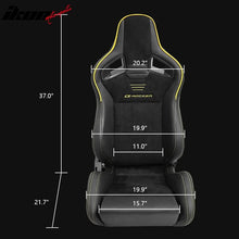 Load image into Gallery viewer, Universal 2x Reclinable Racing Seats Dual Slider Suede PU Carbon Leath