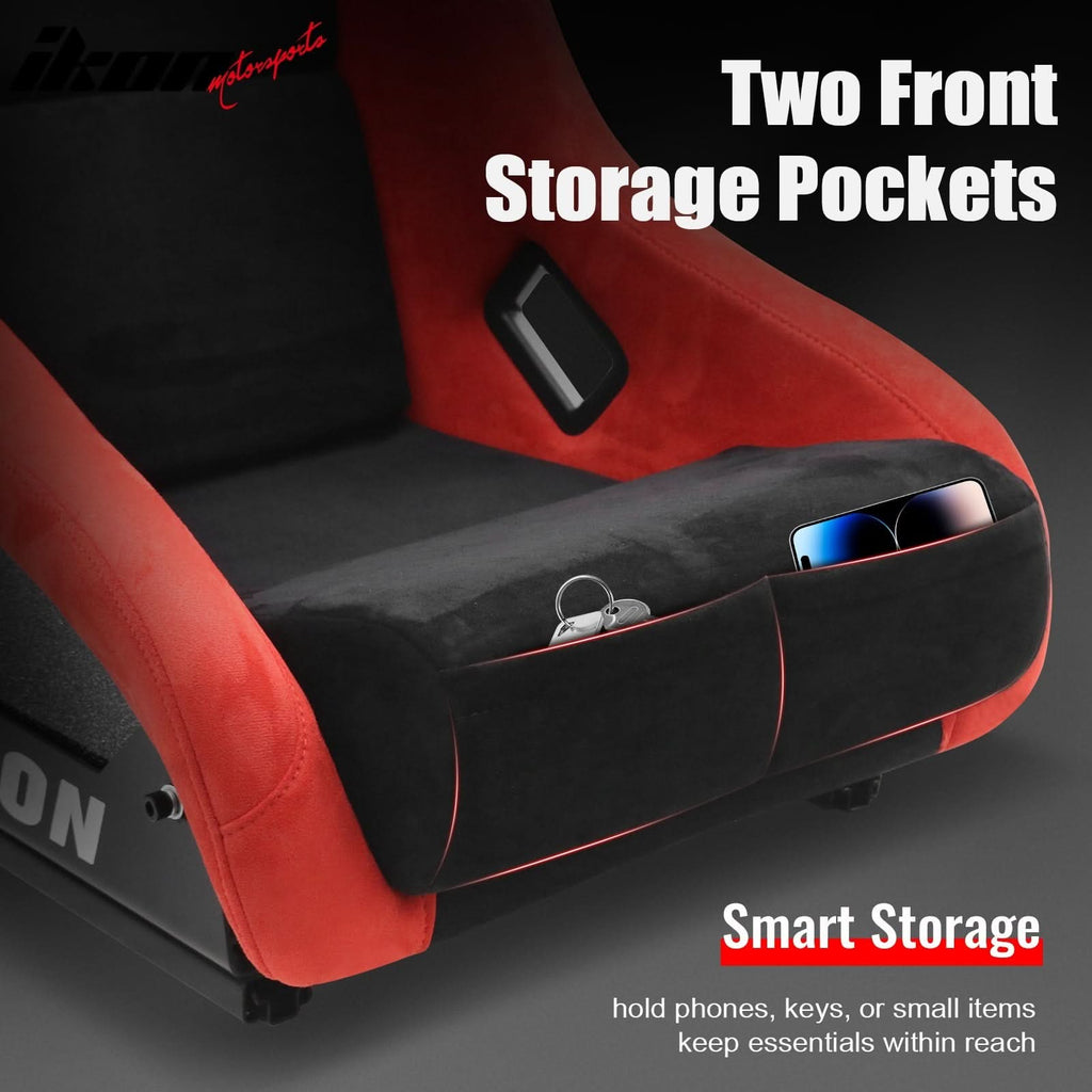 Universal Adjustable Racing Bucket Seats W/4 Point 3" Belt Harness Red