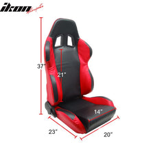 Load image into Gallery viewer, Universal Black Red PVC Leather Racing Bucket Seats Reclinable Slider