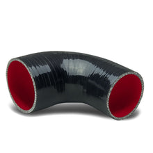 Load image into Gallery viewer, 2.50" to 3.00" 90 Degree Silicone Reducer Hose 3-Ply Black/Red