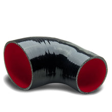Load image into Gallery viewer, 3.00" to 4.00" Silicone Reducer Hose 90 Degree 3-Ply Black/Red