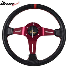 Load image into Gallery viewer, Universal 350MMÂ 6 Hole Deep Dish Steering Wheel Red Spoke Horn PVC