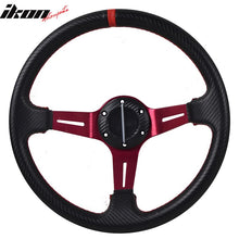 Load image into Gallery viewer, Universal 350MMÂ 6 Hole Deep Dish Steering Wheel Red Spoke Horn PVC