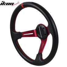Load image into Gallery viewer, Universal 350MMÂ 6 Hole Deep Dish Steering Wheel Red Spoke Horn PVC