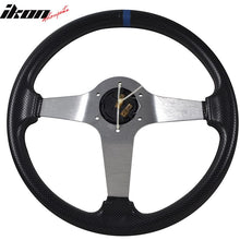 Load image into Gallery viewer, 350MM 6 Hole Steering Wheel Deep Dish Spoke Blue Ring &amp; Emblem PVC