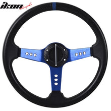 Load image into Gallery viewer, 350MM PVC Steering Wheel Deep Dish Blue Spoke Black Horn Button&amp;Emblem