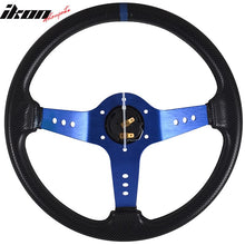 Load image into Gallery viewer, 350MM PVC Steering Wheel Deep Dish Blue Spoke Black Horn Button&amp;Emblem