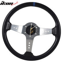 Load image into Gallery viewer, 350MM 6 Hole Steering Wheel Deep Dish Silver Spoke Horn &amp; Emblem PVC