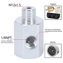 Load image into Gallery viewer, BMW 3 Series E30 / E36 3-Port Oil Pressure &amp; Temperature Gauge Adapter T-Piece (M12 x 1.5 to 1/8" NPT)