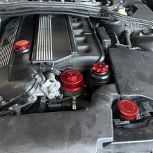 Load image into Gallery viewer, BMW 3 Series E36 E46 / 5 Series E39 / X3 E83 / X5 E53 / Z3 M52 M54 Billet Aluminum M-Style Engine Cap Set Oil Filler Filter Power Steering Coolant 1992 - 2006