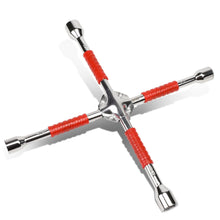 Load image into Gallery viewer, 4-Way Cross Lug Wrench - Chrome Vanadium Steel - 16" - Red/Silver