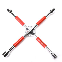 Load image into Gallery viewer, 4-Way Cross Lug Wrench - Chrome Vanadium Steel - 16" - Red/Silver