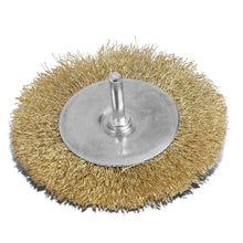 Load image into Gallery viewer, DNA Logo Wire Wheel 4 inch OD 1/4 inch Shank Metallic Brass