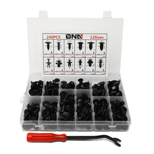 Load image into Gallery viewer, 240pc Plastic Clips Kit w/ Removal Tool - 12 Sizes Black