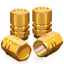 Load image into Gallery viewer, Hex Style Gold Valve Caps with Mid Cut Outs