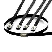 Load image into Gallery viewer, Stainless Steel Zip Tie Kit for Heat Wrap - 12" x 5mm - 5 Piece Black
