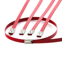 Load image into Gallery viewer, Zip Tie Kit for Heat Wrap Stainless Steel 12" 5mm Red 5PC