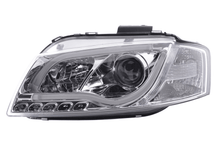 Load image into Gallery viewer, Audi A3 (8P 8PA) Chrome LED Headlights with Daytime Running Lights (2003-2008)