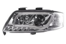 Load image into Gallery viewer, Audi A6 (C5 4B) Chrome LED Headlights with Daytime Running Lights (1997-2001) - With R87 approval