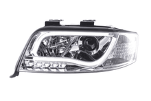 Load image into Gallery viewer, Audi A6 (C5 4B) Chrome LED Headlights with Daytime Running Lights (2001-2004) - With R87 approval