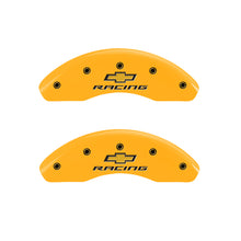 Load image into Gallery viewer, MGP 4 Caliper Covers Engraved F &amp; R Chevy Racing Yellow Finish Black Char 2019 Chevrolet Malibu