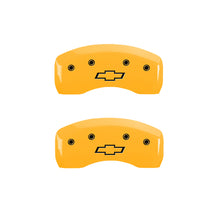Load image into Gallery viewer, MGP 4 Caliper Covers Engraved Front &amp; Rear Bowtie Yellow Finish Black Char 2019 Chevrolet Malibu