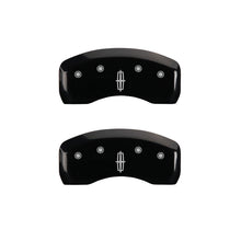 Load image into Gallery viewer, MGP 4 Caliper Covers Engraved Front Lincoln Rear Star Logo Black Finish Silver Char 2017 Lincoln MKZ